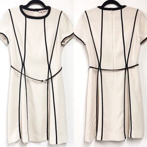 Anthropologie brand Moncollet cream crepe with black seams short sleeve dress 10